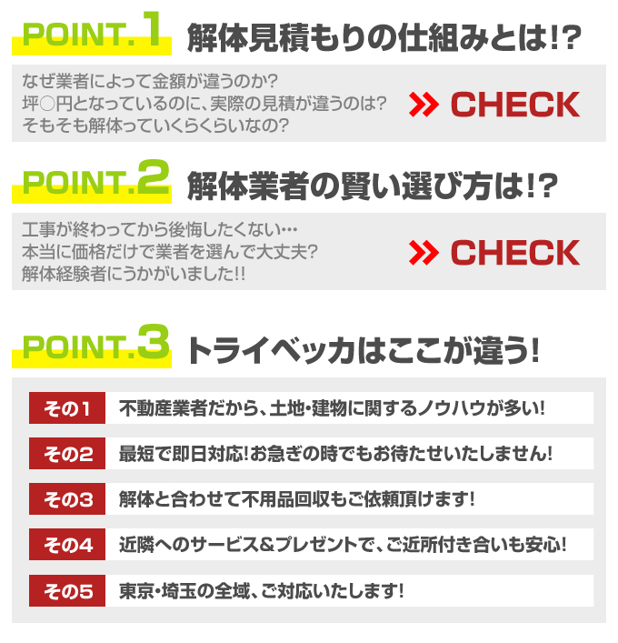 解体見積りの仕組み　解体業者の賢い選び方　トライベッカはここが違う
